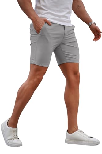 Image of GINGTTO Mens Slim Fit Shorts Plaid Chino Short Tapered Leg Skinny Stretch