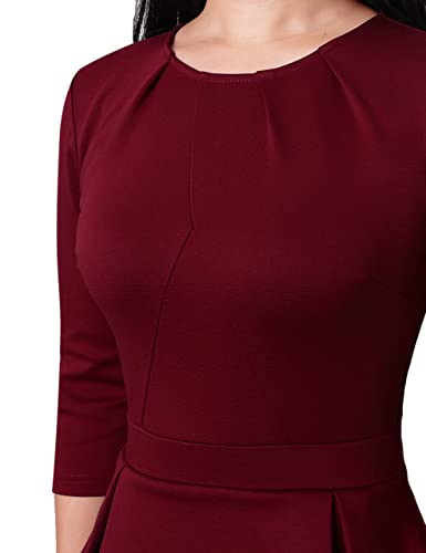 Image of VFSHOW Womens Pleated Crew Neck Peplum Slim Work Business Dress Elegant 3 /4 Sleeves Office Church Bodycon Pencil Sheath Dress