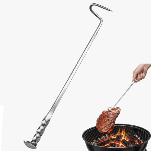 316 Stainless Steel BBQ Turner Hooks Meat Hook Flipper Forged Steak Flipper Flipping Vegetables and Meat Great Tool for BBQ (A) (Sliver m)