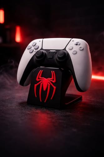 Image of Gaming Controller Stand - Universal Display Holder for PS5, Xbox & Switch Controllers | Spider-Themed Design | Anti-Slip Base | Desk Organizer for Gamers (Black-RED)