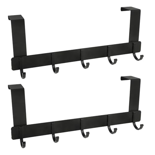 Perchero para puerta - colgador puerta percha puerta set de 2 Piezas diseño universal ahorrador de espacio de acero inoxidable negro con 5 ganchos sin taladrar fácil de instalar para colgar abrigos