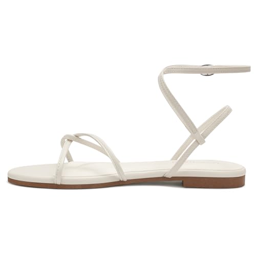 Image of Women's Flat Sandals Strappy Open Round Toe Lace Up Shoes with Adjustable Ankle Strap for Summer