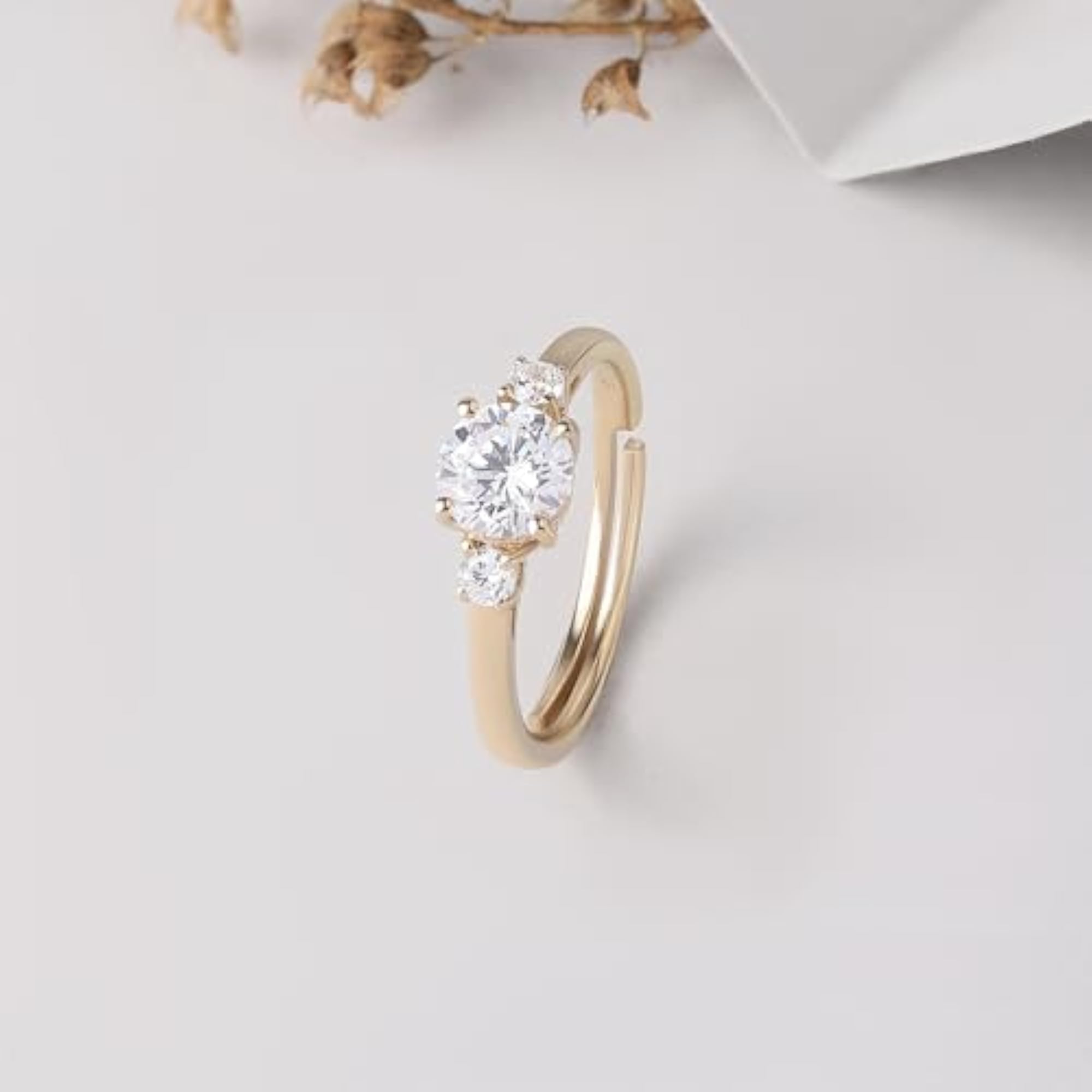 Women's 18K Gold Plated American Diamond Solitaire Adjustable Ring