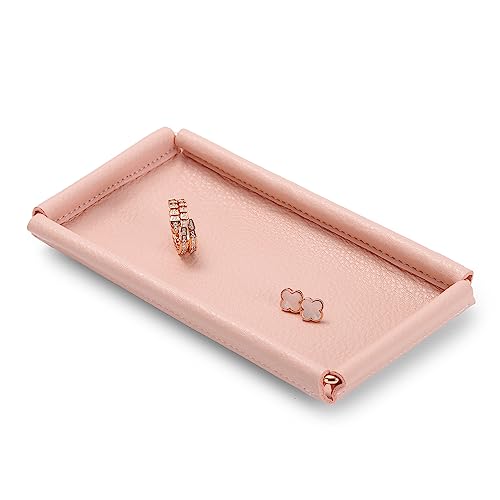 Oirlv ジュエリートレイ 小さめ 小物トレー PUレザー 高級 おしゃれ 玄関 鍵 メガネ 腕時計 指輪 収納 ディスプレイ 適格請求書に対応 P11601 (ピンク)