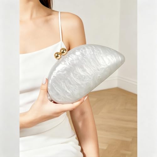 Image of Acrylic Shell Shaped Bag Luxury Marble Clutch Evening Purses for Women Glitter Handbag for Wedding Cocktail Party Prom