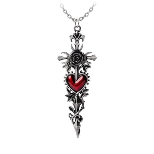 Collier Alchemy Gothic Cross avec cristaux rouges, le cadeau idéal pour passionnés d'ésotérisme