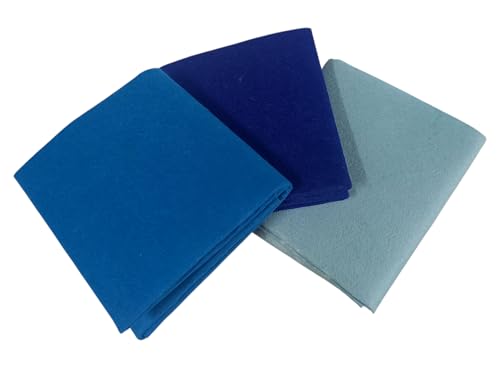 Image of Pack of 3 Blue Shades Felt Fabric Sheet Stiff (Hard) Size 19 inch x 21 inch inch | School DIY Crafts Patchwork, Table & Board Backdrops, Embroidery Sewing