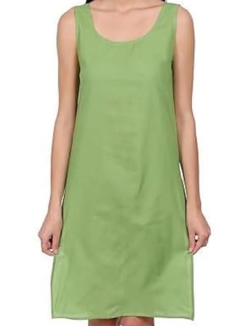 Image of Cotton inner slip camesoli for women, full length inner for chikankari kurti, women indoor dress cotton sleeveless camesole (color- Green)