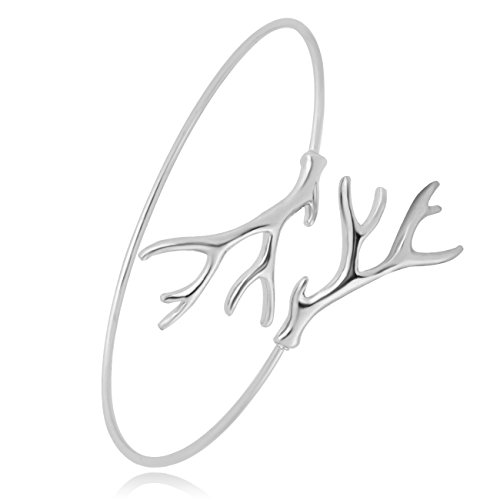 Antler Openness Cornu Cervi Cuff Bangle Bracelet Gifts for Nature Lovers (silver)