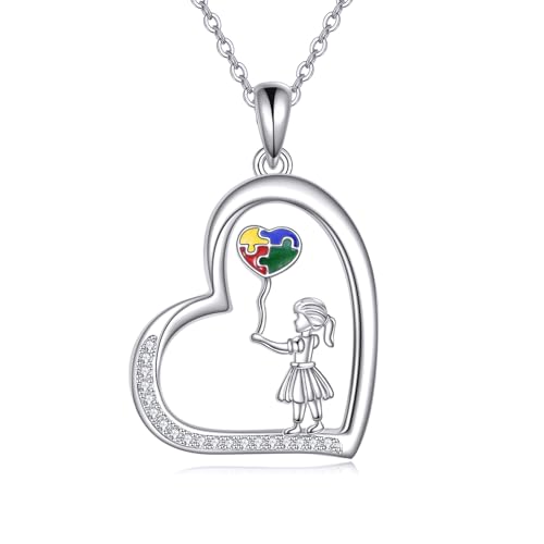 Collier autisme en argent sterling 925 avec pendentif puzzle élégant YFN