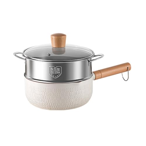 Stainless Steel Saucepan, Traditional Japanese Milk Sauce Pan Nonstick Pot with Glass Lid and Food Steamer