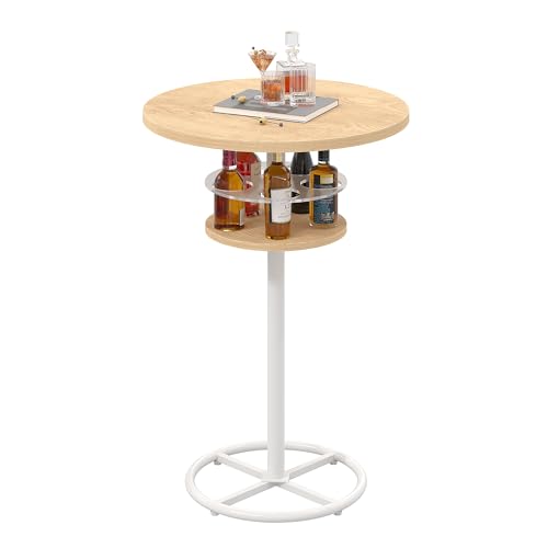 VECELO 36” High Top Bar Table, Sturdy Frame with Metal Base for Cocktail, Pub, Easy Assembly, Oak