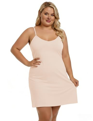 Image of Buauty 2 Packs Full Slip Dress for Women, Adjustable Spaghetti Strap No Static Cami Mini Slips for Under Dress Nightgown