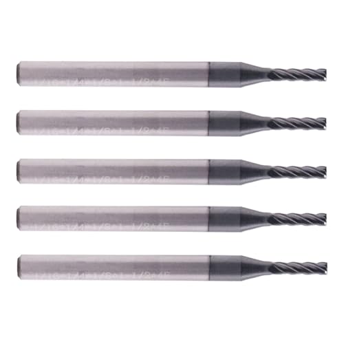 Image of 4 Flute Solid Carbide Square End Mill Set(5Pcs, 1 /16 inch), AlTiN Coated | 35 Helix, 1 /16 inch Cutting Dia, 1 /8 inch Shank Dia, 1 /4 inch LOC, 1-1 /2 inch OAL For Milling Alloy Steel, Hardened Steel, Iron, Copper