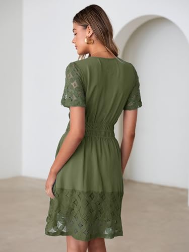 Image of Simplee Womens Boho Summer Dresses Casual Wedding Guest V Neck Short Sleeve Empire Waist A Line Tiered Mini Dress
