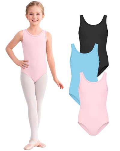 Image of 3 Pack Girls Leotards Toddler Ballet Tank Leotard Kids Dance Gymnastics Outfits Solid Sleeveless Bodysuit 2-12Y