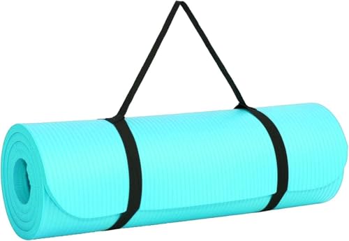 EVINOS Yoga Mat, Extra Thick, Non-Slip, Padded, 183x60 cm, with Carry Strap - NBR Foam Mat (Teal)