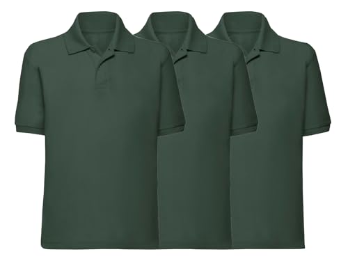 Image of NGWorld Pack of 3 Unisex Kids’ Short Sleeved Polo Shirts - 3 X Bottle Green - 12-13 Years