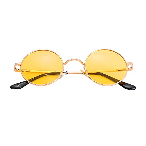 Image of Red Lens Circle Glasses Small Round Polarized Sunglasses for Women Men Retro Hippie Style Circle Sun Glasses