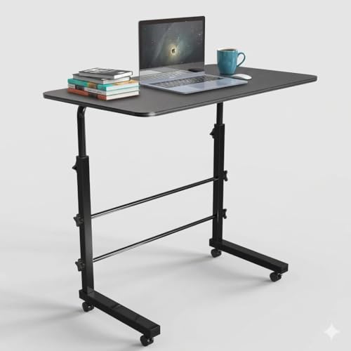 Image of Multi-Purpose Sofa Side Height-Adjustable Laptop Table with Docking for Tablet, Study Table, Portable, Ideal for Work from Home, DIY Table, Easy to Assemble (White Wooden)