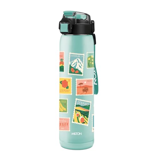 Image of Milton Steel Edge 900 Thermoware Water Bottle 600 ml with One Touch Safety Lock & Twin Lid Sip or Gulp,Long Hours Hot & Cold,Leak Proof,ISI Certified,Vacuum Insulated,for Office,Gym,School, Aqua Green