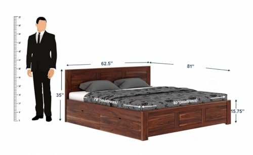 Image of WOODLAB Furniture Solid Sheesham Wood Queen Size Bed with 4 Side Drawer Storage | Wooden Double Bed Cot for Bedroom | Modern Wooden Palang Bed Furniture for Home | Honey Finish