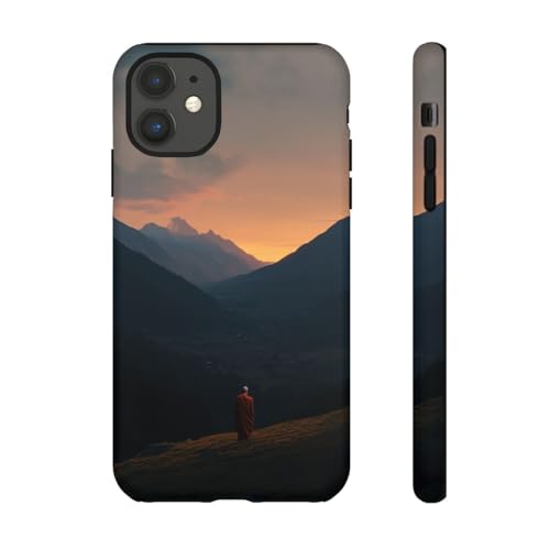 Coque rigide mate iPhone 11 orange anti-choc et anti-traces paysage moine