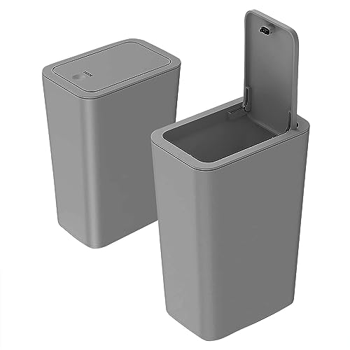 2Pack Kitchen Bin,9L Bathroom Bin with lid,Push Button Plastic Bin for Toilet Bin,Kitchen Bins,Bedroom Bin,Office Bin,Living Room Bin,Bin with Lid Dog Proof Bin(Grey Bin)