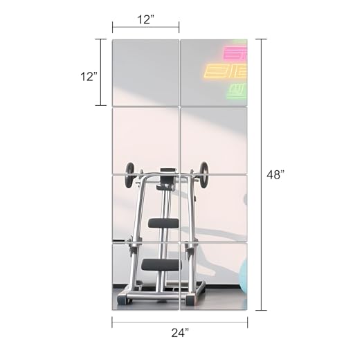 Image of Ruomeng Full Length Mirror Tiles - 12 Inch x 8Pcs Frameless Wall Mirror Full Body Mirror for Home Gym Vanity Bedroom, Living Room