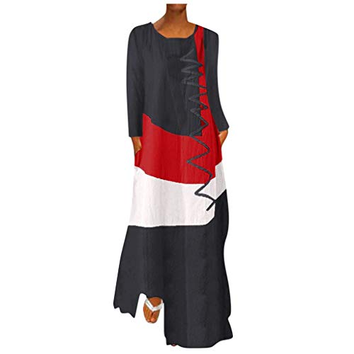 QI_LIANG Robe Women Chic Ete De Bal Loose Épaules dénudées Soirée Imprimé avec Poches La Longueur du So Soirée Fille Souple Sleeveless Polyester Gris