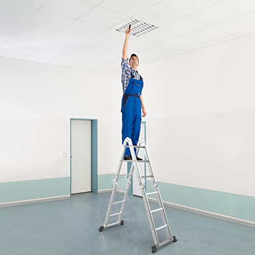 Giantex 7-In-1 12 Ft Folding Ladder, Multi Position Aluminium Extension Ladder With Safety Locking Hinge, Tall Scaffold Ladders With Anti-Skid Texture, Lightweight Collapsible Ladder, Max Load 330 Lbs #TOP2