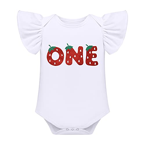Odasdo Baby Girls Strawberry 1St First Birthday Outfit One Year Old Party Cake Smash Set Fly Sleeve Romper Bodysuit Princess Tutu Tulle Skirt Bowknot Headband Leg Warmers Photo Props 4Pcs One 1 Year #TOP2