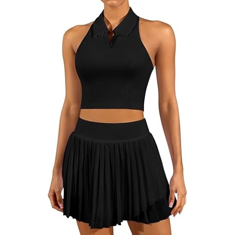 ATTRACO Black Tennis Dress Pleated Golf Outfits for Women Pickleball Dress with Pockets S Cover