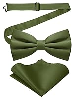 JEMYGINS Herren-Set aus Solider Mattierter Bifold-Fliege mit Einstecktuch,Olivgrün