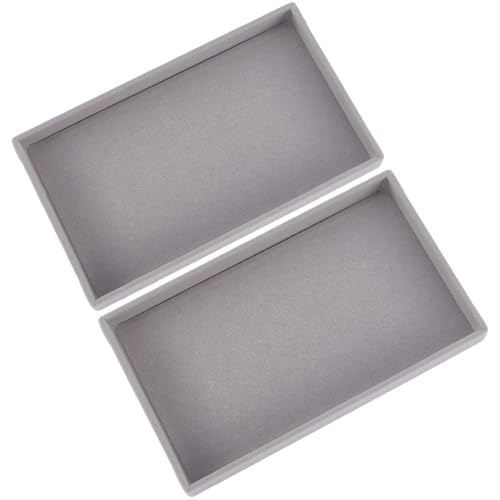 SOFPLATE 2 bandeja para Joyas Gris Vacía de Terciopelo Caja Rectangular Pequeña para Exhibir Accesorios Bandejas Planas Vitrina Apilable Organizador de Cajones Almacenamiento para la Venta Soporte par