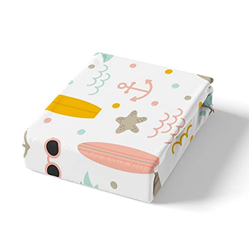 Erosebridal HML14543CLBHWJTWIN Nautical Anchor Bed Sheet Set For Kids Boys Girls Teens,Hawaii Palm Tree Sheet Set Twin Size,Surfboard Ocean Beach Bedding Set,Starfish Coastal Sea Animal Fitted Sheet + Flat Sheet + 1 Pillow Case thumb #3