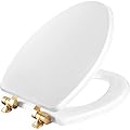 Mayfair Benton Toilet Seat with Brushed Gold Hinges, Slow Close Wood Seat, Secure Metal Hinges, Easy Install, Elongated, White