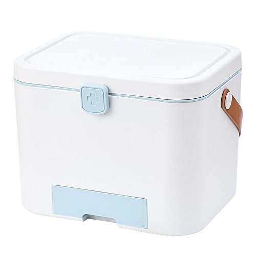 救急箱 薬箱 ポータブル タブルプラスチック救急箱 取っ手付き 収納ボックス 薬入れ 小物入れ 応急処置 家庭用 車載用 可愛い 小物入れ 応急手当品ボックス おしゃれ 多層 大容量 (ブルー)