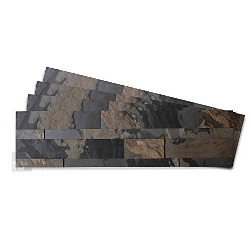 Tic Tac Tiles 60 x 15cm, 12 stück Naturstein Steinwand Geprägt 3D Wandpaneele Selbstklebend Premium Sandstein Wandfliese Wanddekoration- Steinwand Rustikal Grau (Grau,Braun,Bronze,Grün Marmor) Cover