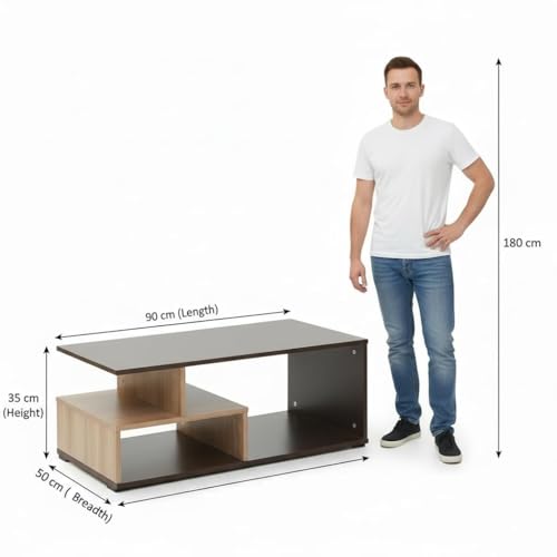 Image of RIZIK STORE Engineered Wood Coffee Table in Walnut Finish | Modern Living Room Center Table with Suede Texture | Sofa & Tea Table | DIY Installation | Warranty Protected (Brown & Cream) (90x50x35cm)
