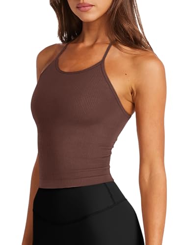 Image of LASLULU Womens Sports Bra Seamless Long Tank Spaghetti Strap Workout Bra