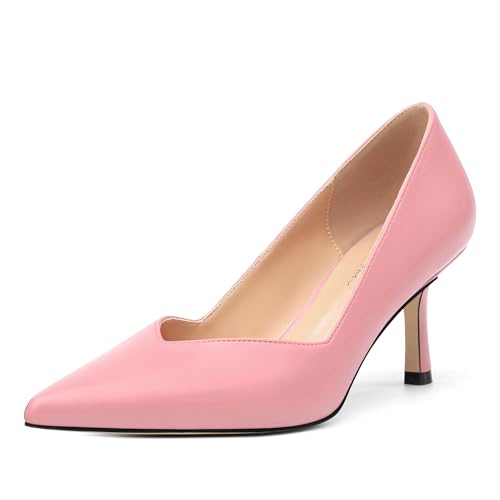 Image of Women Pointed Closed Toe 2.5 Inch Kitten Heel Slip On Pumps | Elegant Comfort Formal Dress Footwear, Versatile Ladies Shoes For Office Wedding Party Evening Daily Occasions