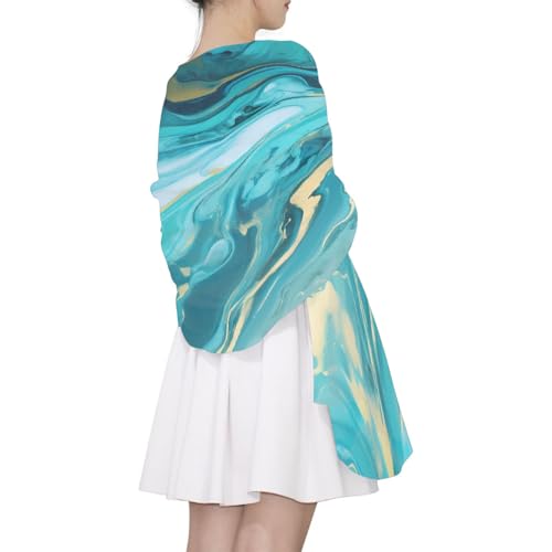 Abstract Teal And Blue Marble Print Scarves for Women Lightweight Silk Scarf Long Fashion Soft Neck Scarves Sheer Shawl Wrap Muffler Neckerchief 180x90 CM4