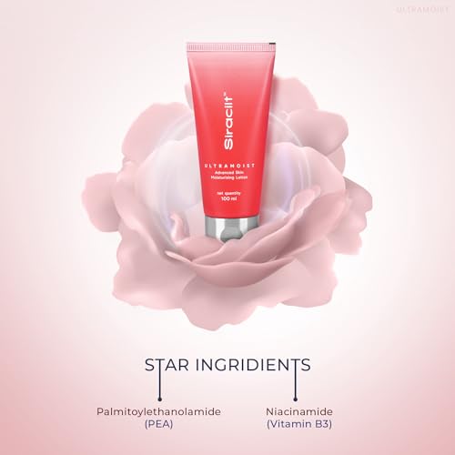 SIRACILT-ULTRAMOIST Advanced Skin Moisturiser with PEA and Niacinamide (Vitamin B3), Reduces redness, Scaling & Itching, Non-Greasy, Paraben & Sulphate Free, 100ml