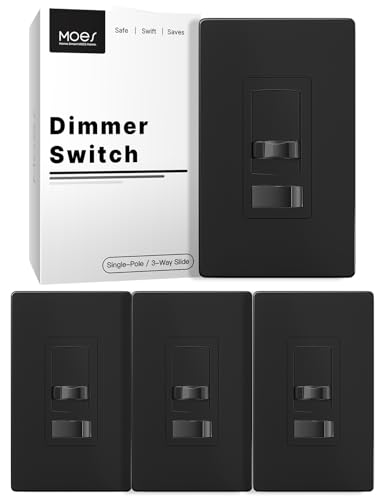 MOES Dimmer Switch 4 Pack, No Neutral, 3-Way &amp; Single Pole, 600W, Black