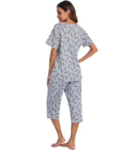 Image of ENJOYNIGHT Womens Pajama Sets Cotton Pj Set Short Sleeve Top With Capri Pants Sleepwear 2 Piece Lounge Set