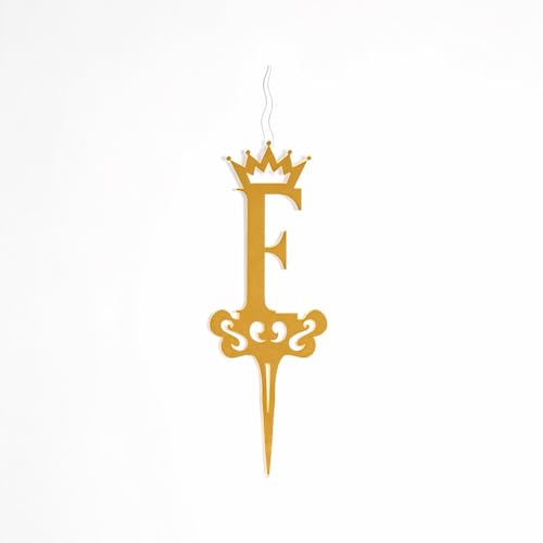 Food Safe Premium Candle Cake Topper for Birthday, Anniversary, and Custom Party Celebrations in Letters - Gold (Letter F)