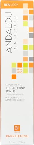 Andalou Naturals Illuminating Facial Toner Clementine + Vitamin C - Hydrating Face Mist Toner to Balance & Refresh Skin - with Fruit Stem Cell Complex Plus Aloe Vera - 6 fl oz