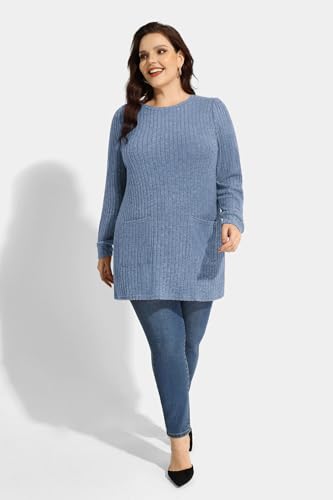 RITERA Plus Size Tops For Women Lightweight Sweater Round Neck Long Sleeve Shirts Tunic Fall Blouse3
