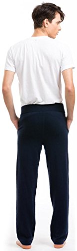 Men Track Pants - 100% Cashmere Side Pockets Breathable and Comfy, Fitted Navy Blue4